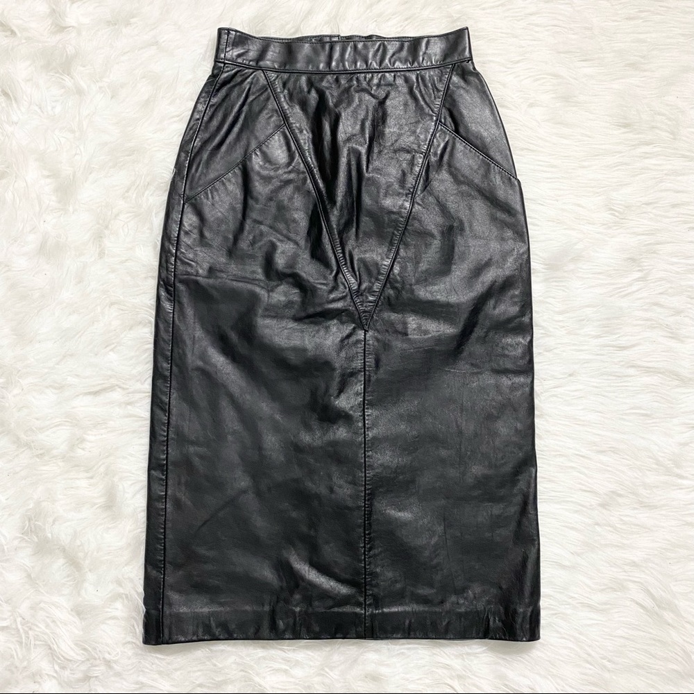 WILSONS Vintage Black Leather Pencil Skirt